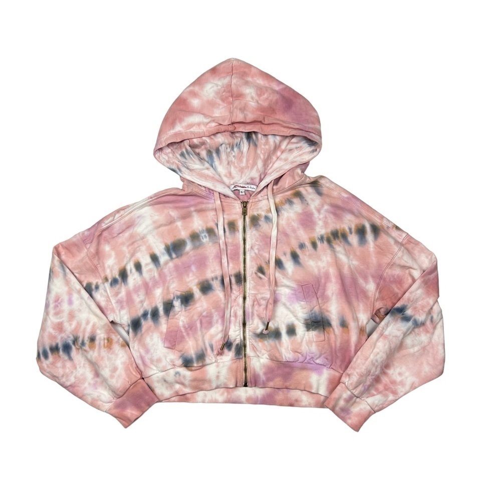 Young Fabulous & Broke Pink Tie Dye Zip Up Cropped Sweatshirt